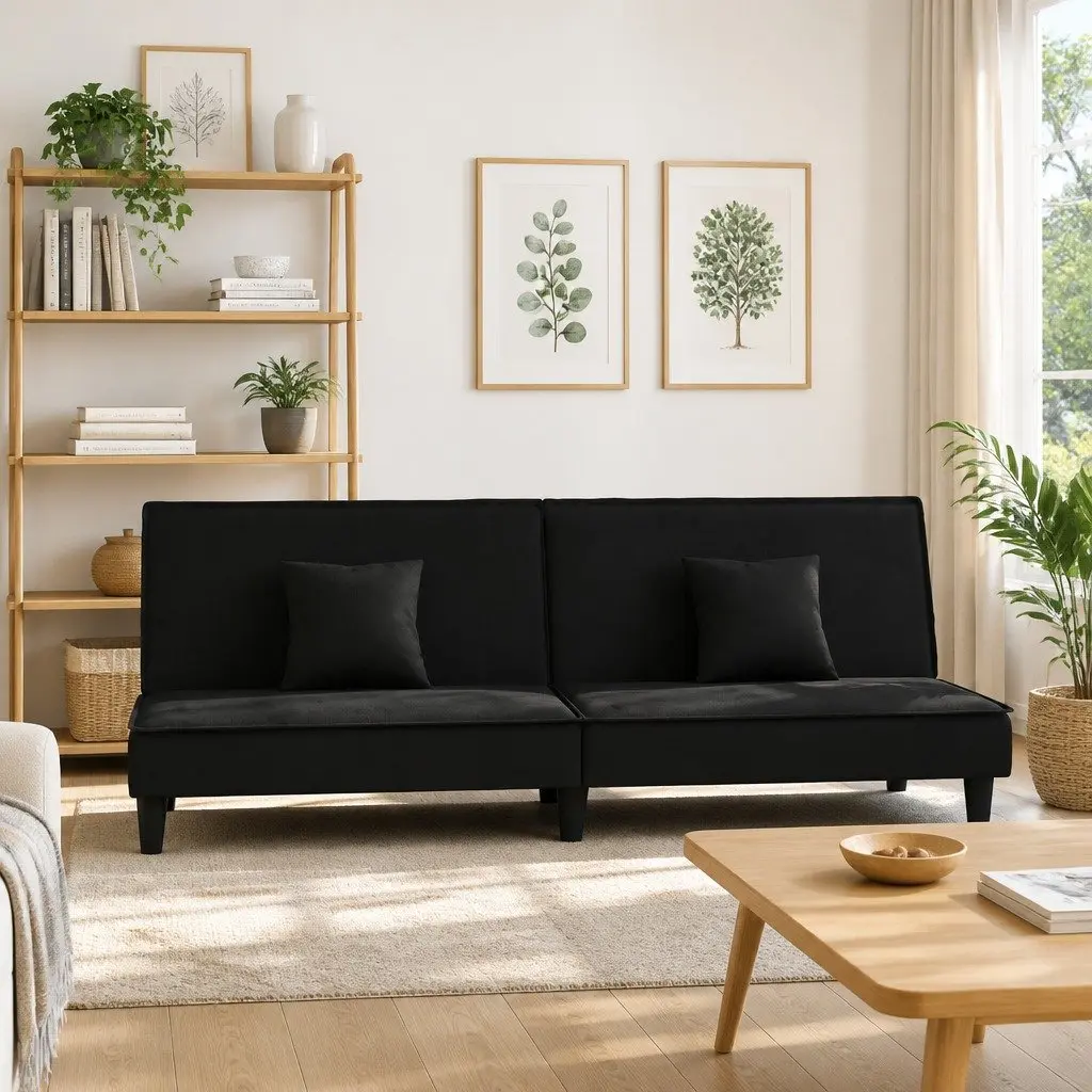 Black Velvet Sofa Bed with Adjustable Backrest