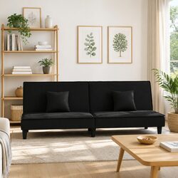 Elegant Black Velvet Sofa Bed with Adjustable Backrest