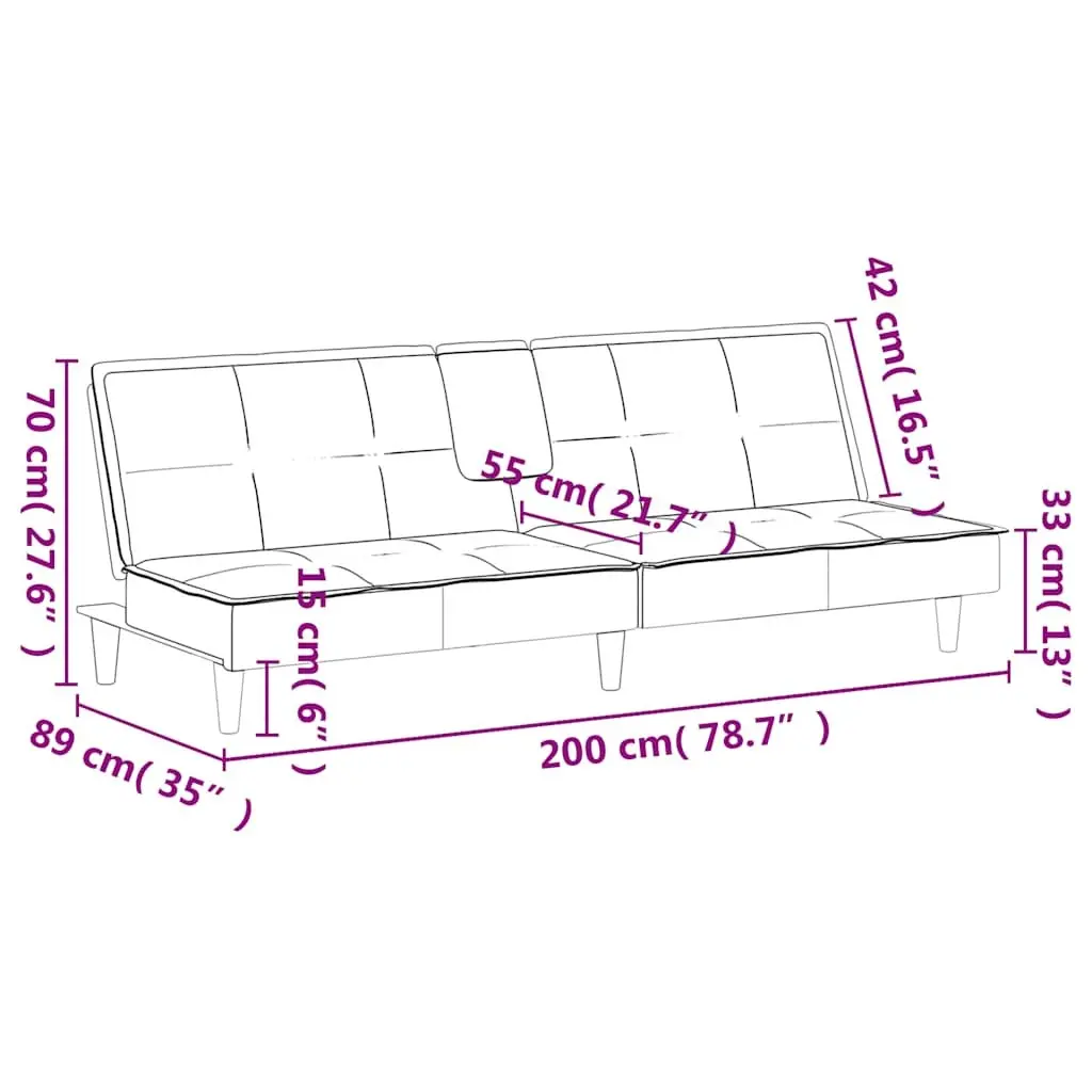 Adjustable Backrest Sofa Bed with Cup Holders in Black Velvet