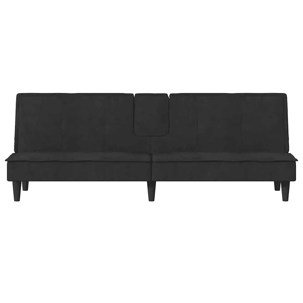 Adjustable Backrest Sofa Bed with Cup Holders in Black Velvet