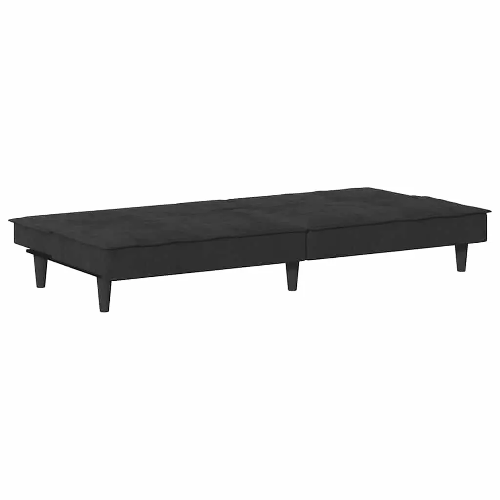 Adjustable Backrest Sofa Bed with Cup Holders in Black Velvet