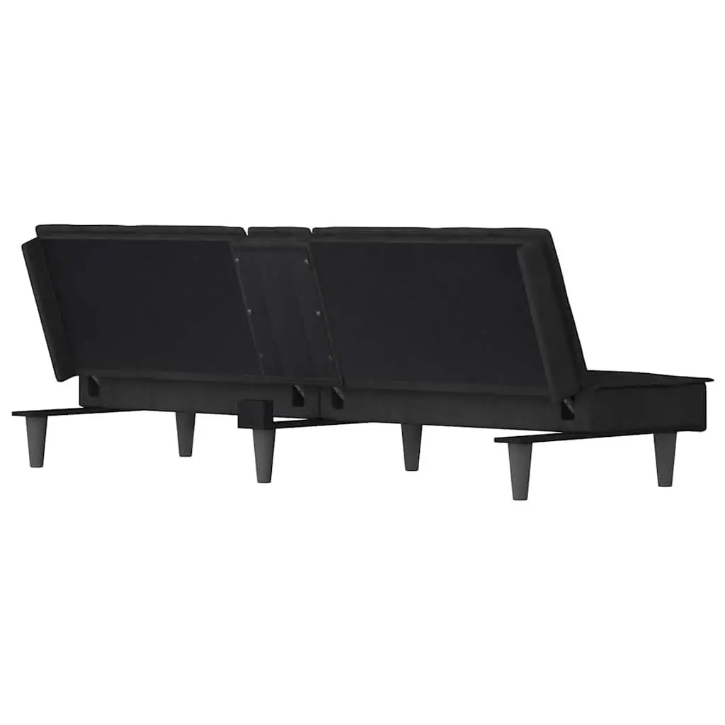 Adjustable Backrest Sofa Bed with Cup Holders in Black Velvet