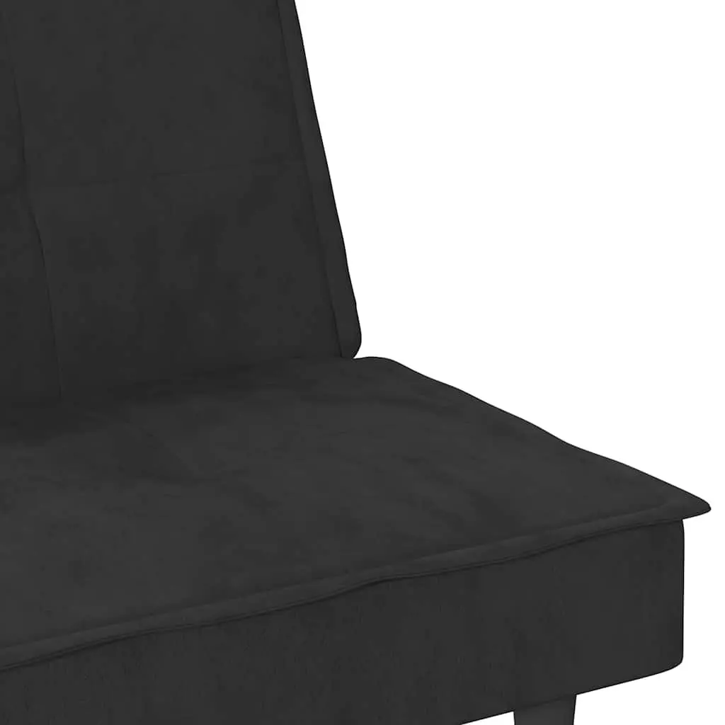 Adjustable Backrest Sofa Bed with Cup Holders in Black Velvet