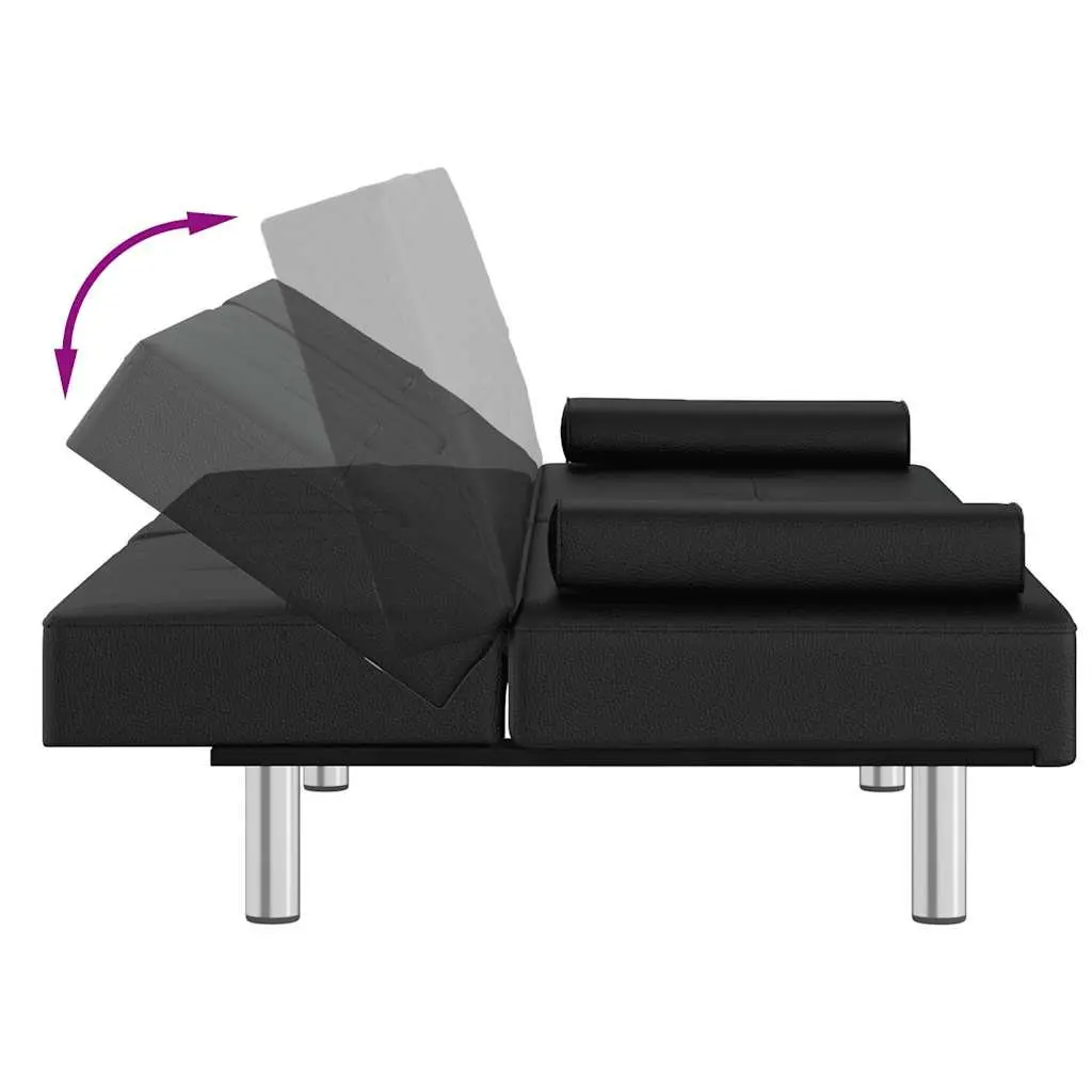 Sofa Bed Black Faux Leather Sleeper Couch with Adjustable Backrest and Cup Holders