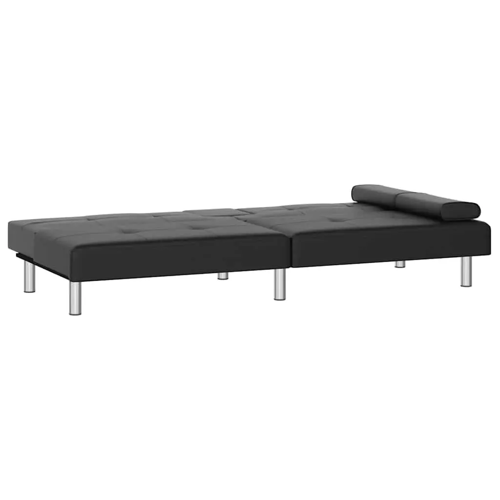 Sofa Bed Black Faux Leather Sleeper Couch with Adjustable Backrest and Cup Holders