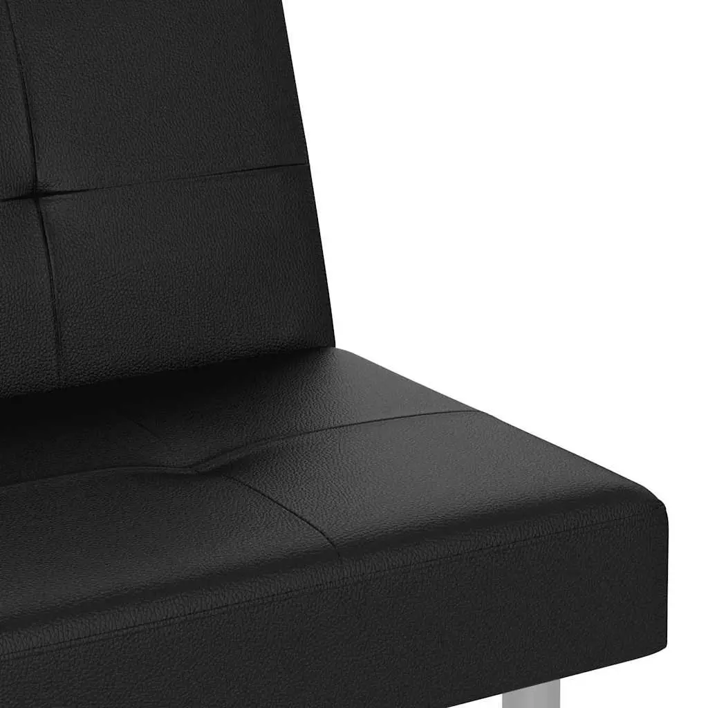 Sofa Bed Black Faux Leather Sleeper Couch with Adjustable Backrest and Cup Holders