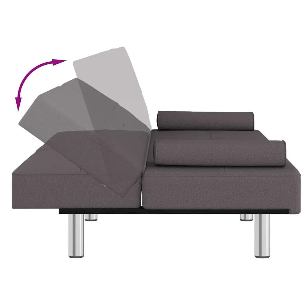 Grey Faux Leather Sofa Bed with Adjustable Backrest and Cup Holders