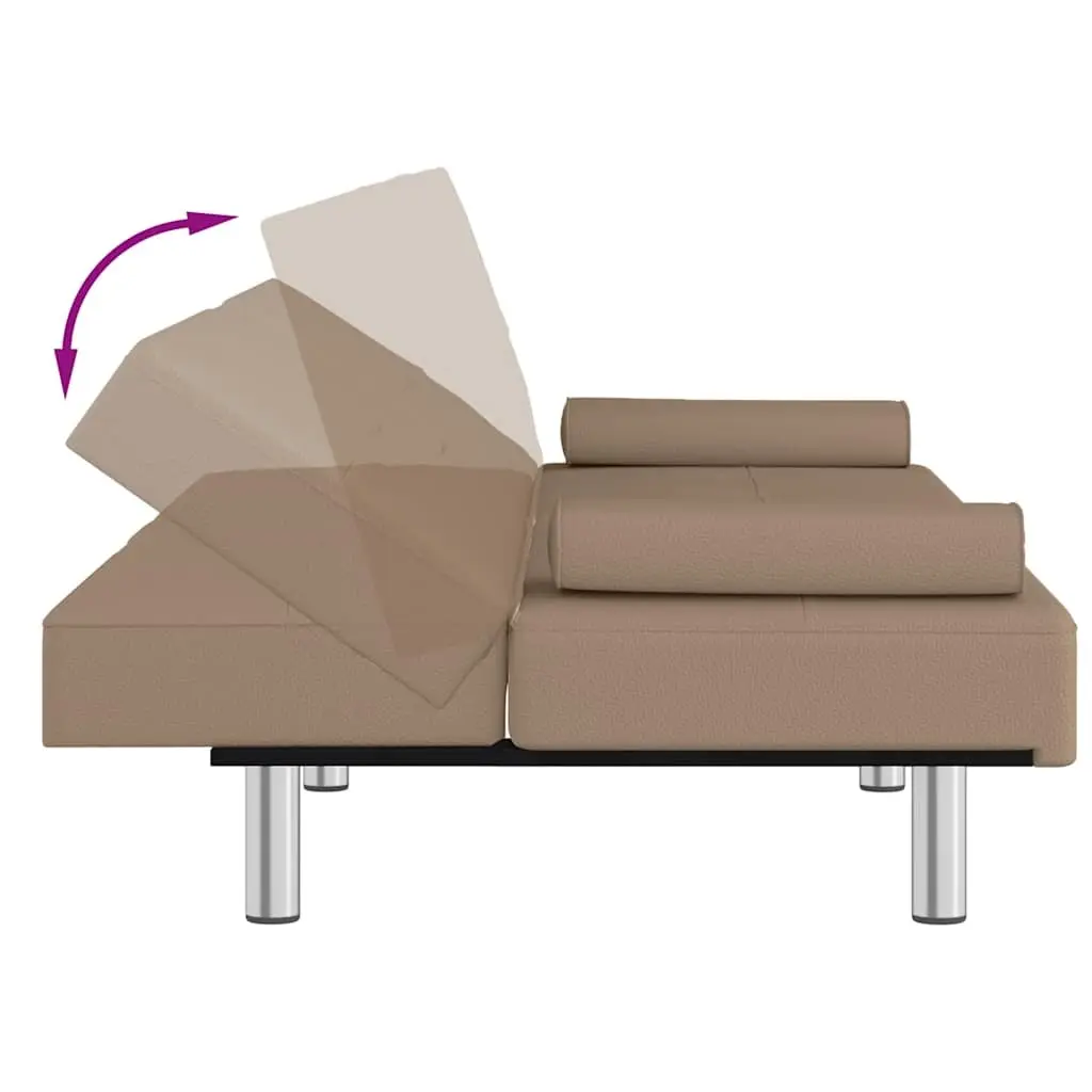 Sofa Bed Faux Leather Adjustable Backrest Brown Plywood Frame with Cup Holders