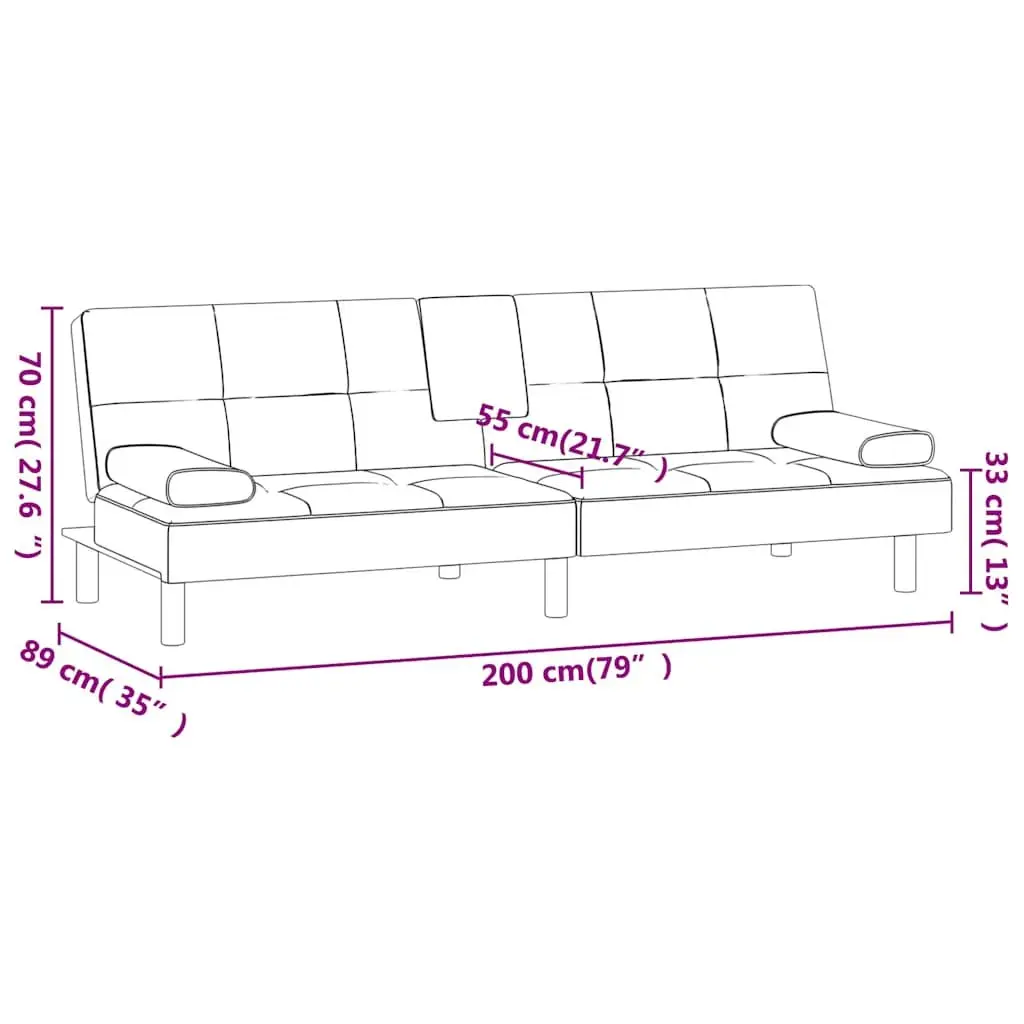 Sofa Bed Faux Leather Adjustable Backrest Brown Plywood Frame with Cup Holders