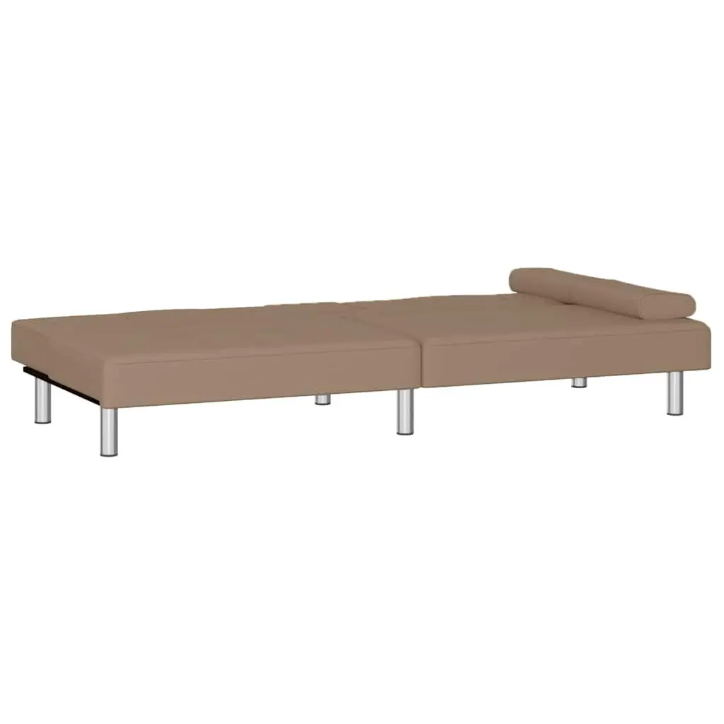 Sofa Bed Faux Leather Adjustable Backrest Brown Plywood Frame with Cup Holders