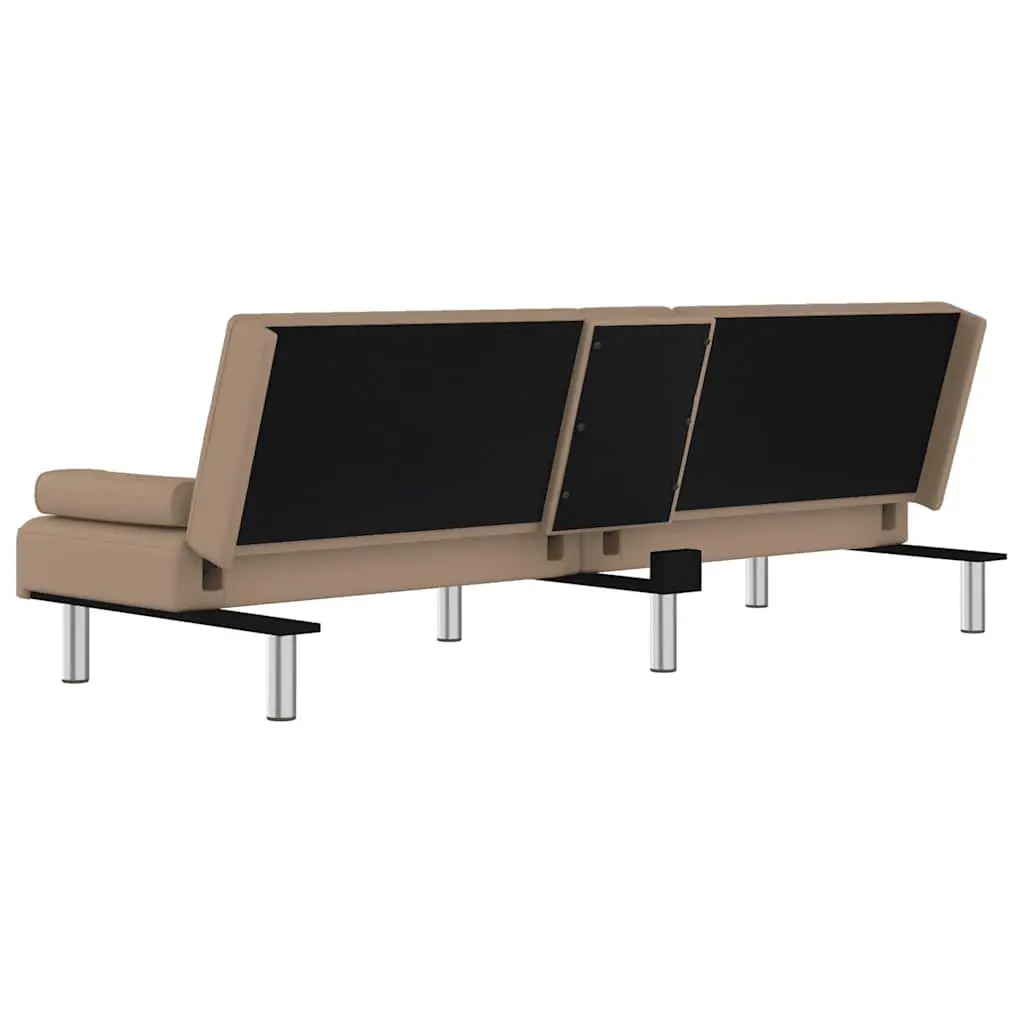 Sofa Bed Faux Leather Adjustable Backrest Brown Plywood Frame with Cup Holders