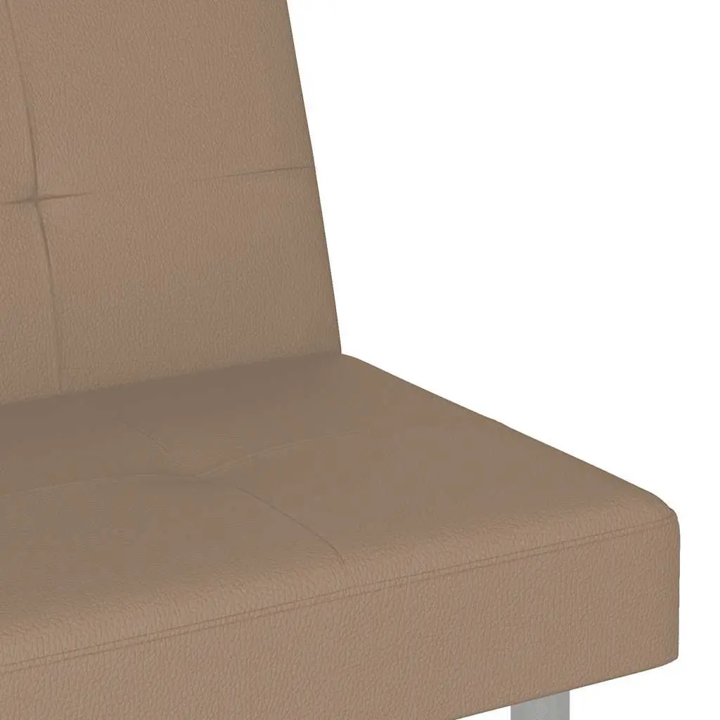 Sofa Bed Faux Leather Adjustable Backrest Brown Plywood Frame with Cup Holders
