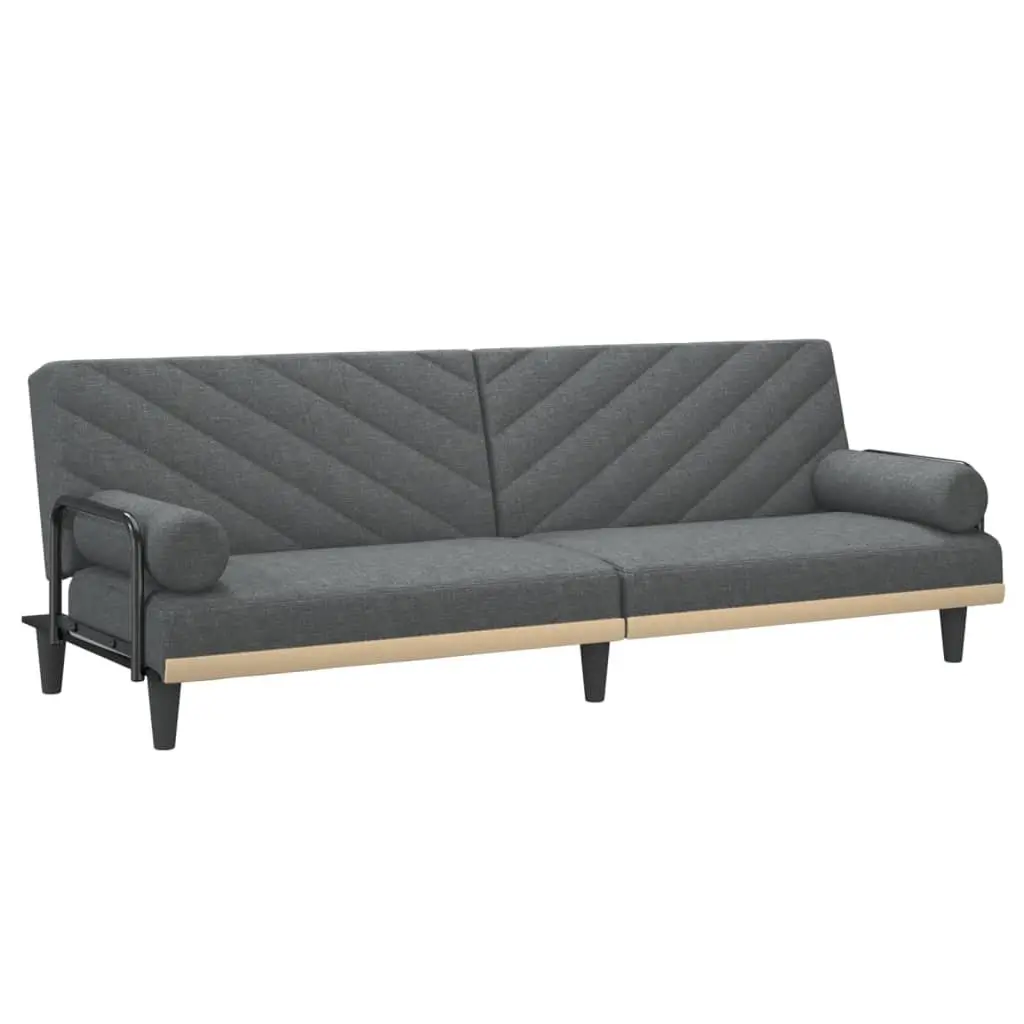 Grey Fabric Sofa Bed with Armrests and Adjustable Backrest