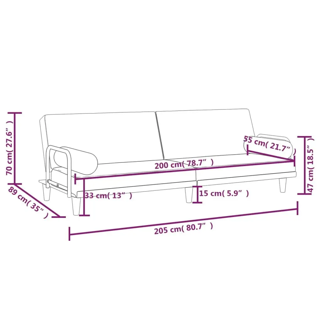 Grey Fabric Sofa Bed with Armrests and Adjustable Backrest