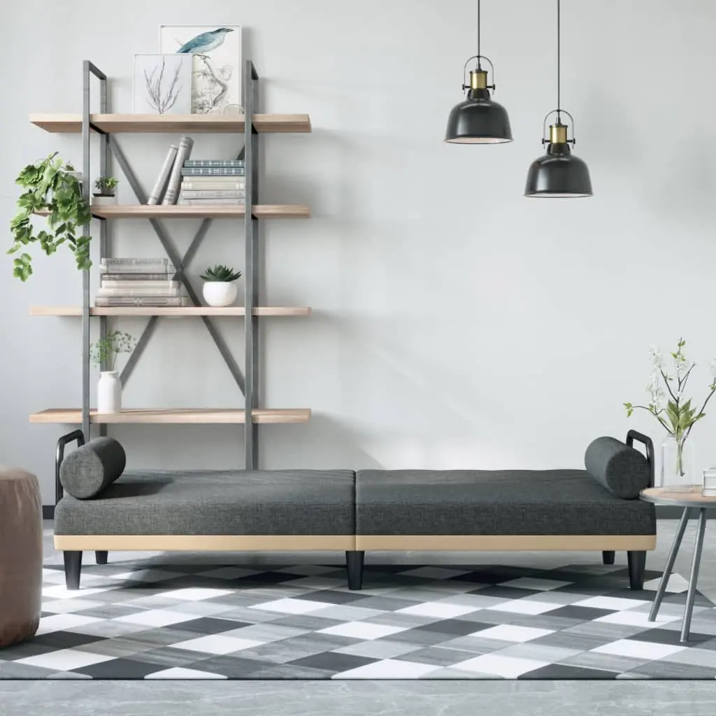 Grey Fabric Sofa Bed with Armrests and Adjustable Backrest