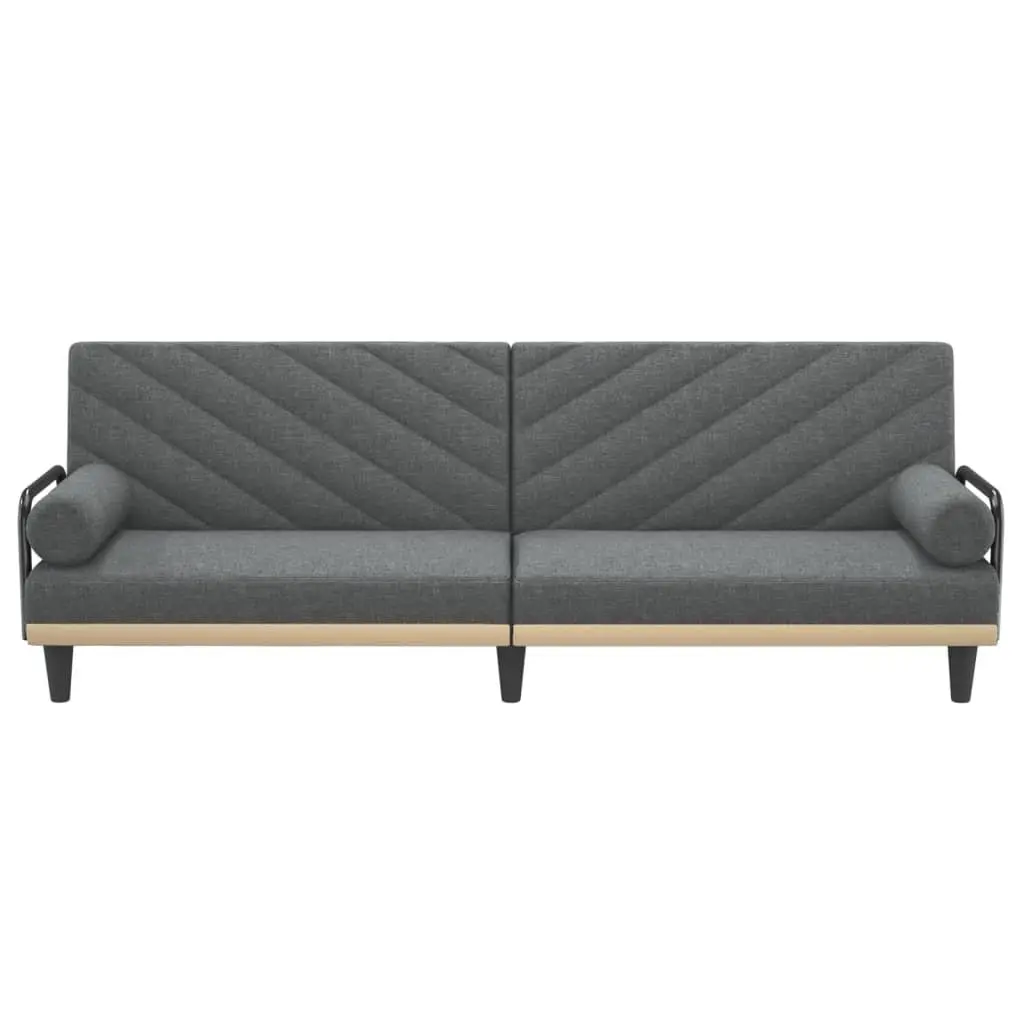 Grey Fabric Sofa Bed with Armrests and Adjustable Backrest