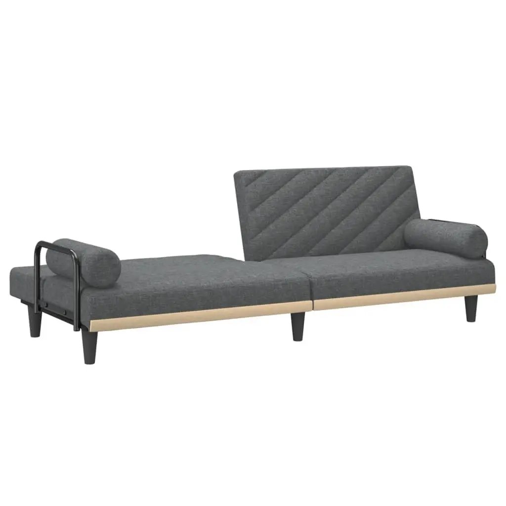 Grey Fabric Sofa Bed with Armrests and Adjustable Backrest