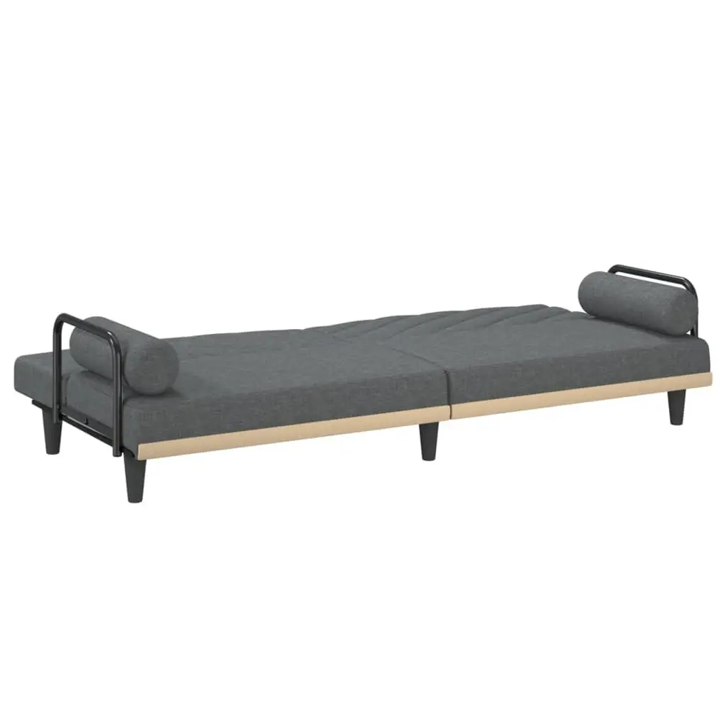 Grey Fabric Sofa Bed with Armrests and Adjustable Backrest