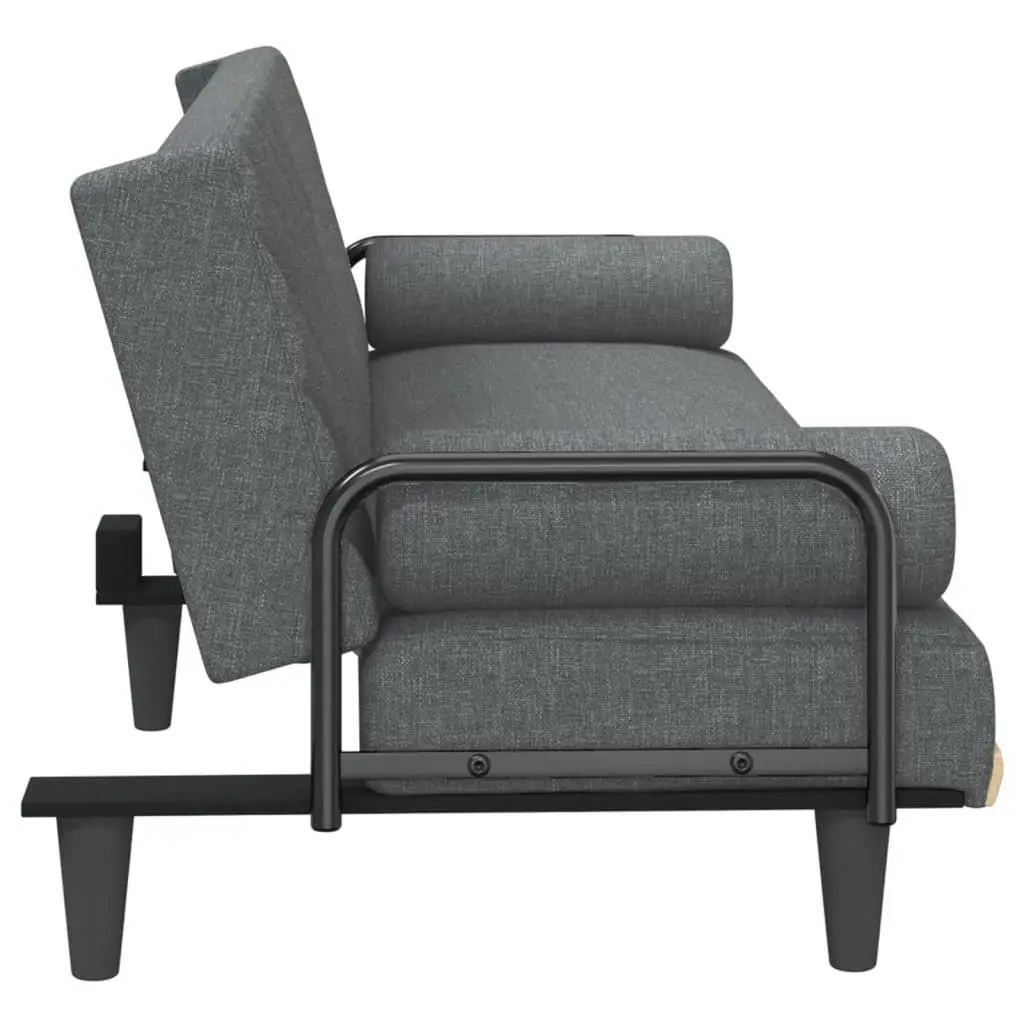 Grey Fabric Sofa Bed with Armrests and Adjustable Backrest