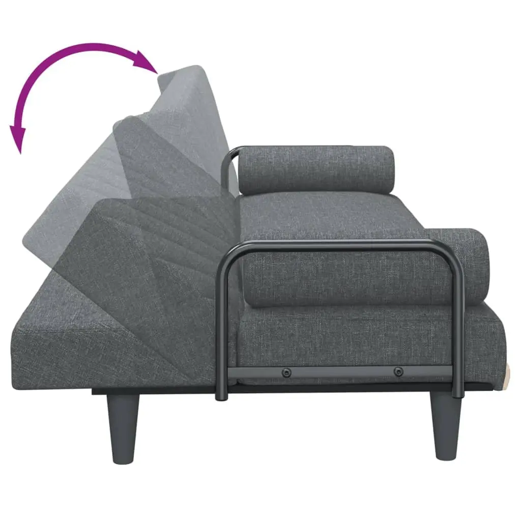 Grey Fabric Sofa Bed with Armrests and Adjustable Backrest