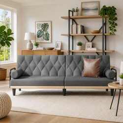 Grey Fabric Sofa Bed with Adjustable Backrest