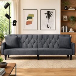 Comfortable Grey Velvet Sofa Bed with Armrests