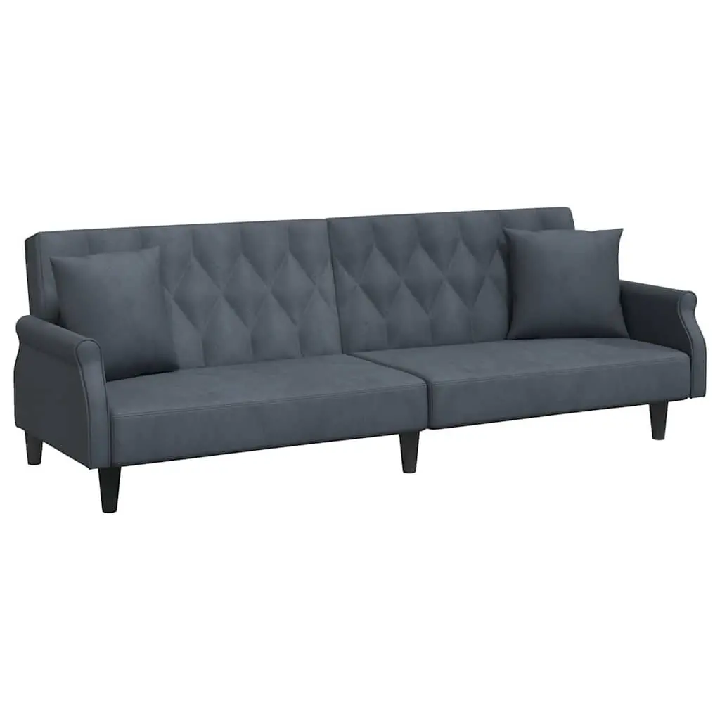 Grey Velvet Sofa Bed with Armrests