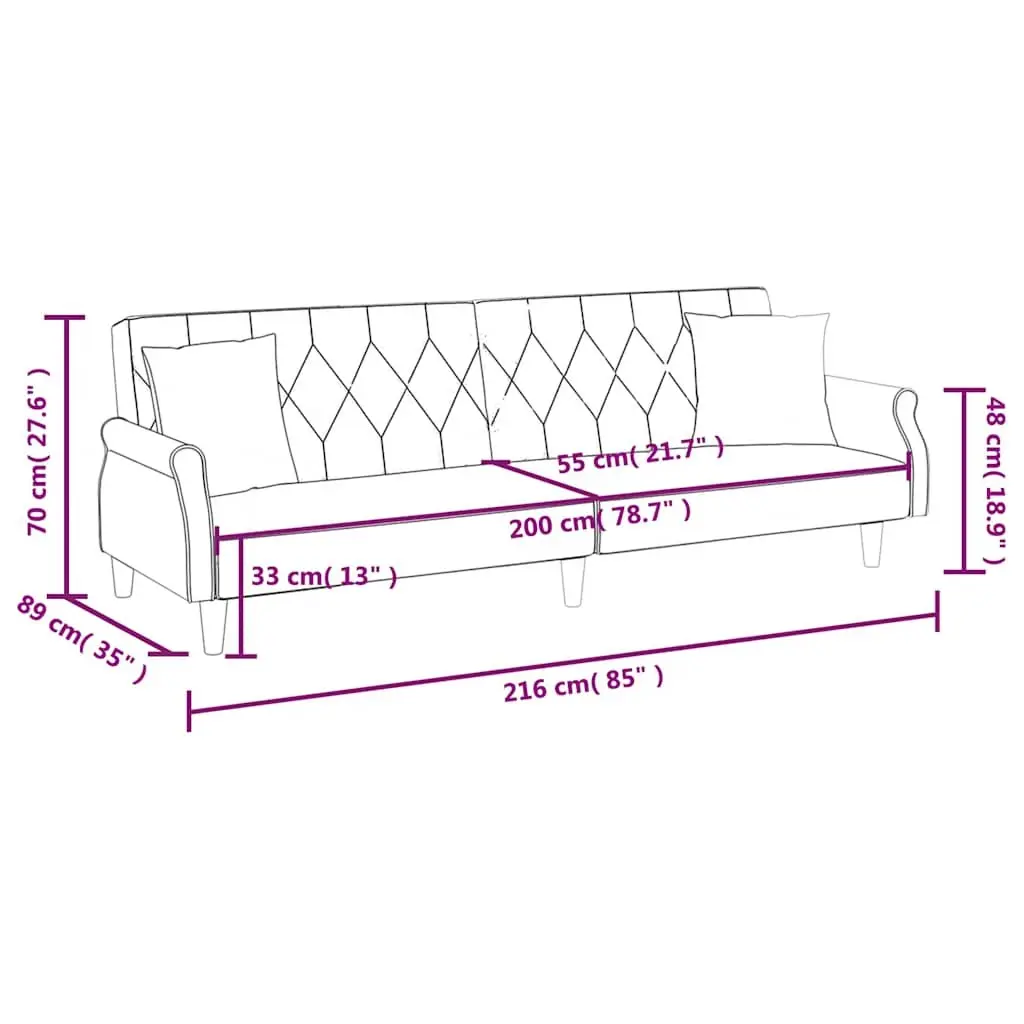 Grey Velvet Sofa Bed with Armrests