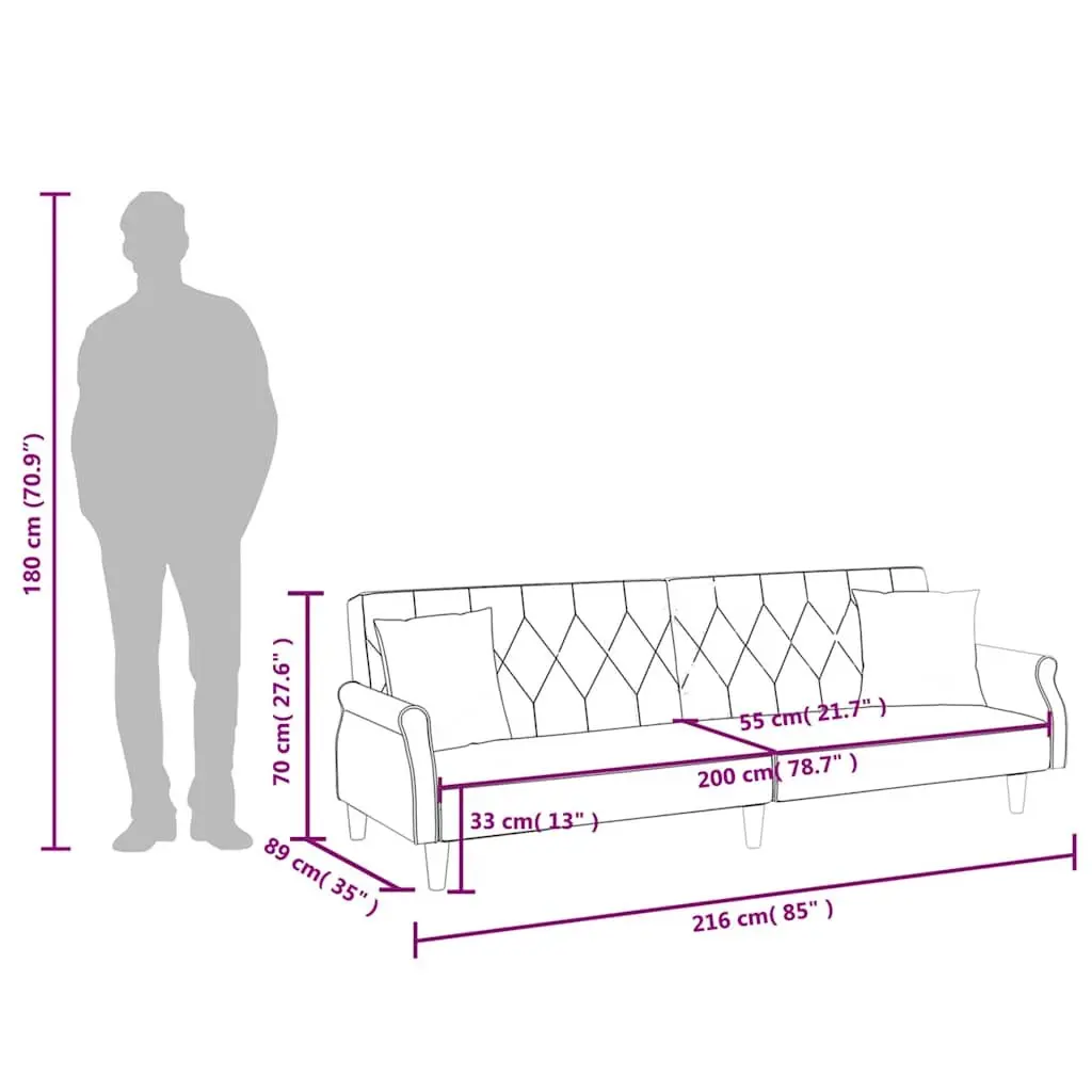 Grey Velvet Sofa Bed with Armrests