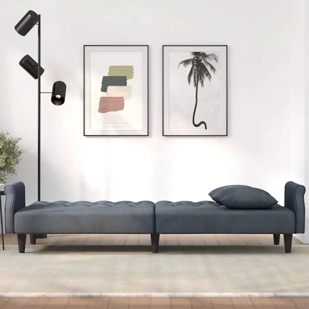 Grey Velvet Sofa Bed with Armrests