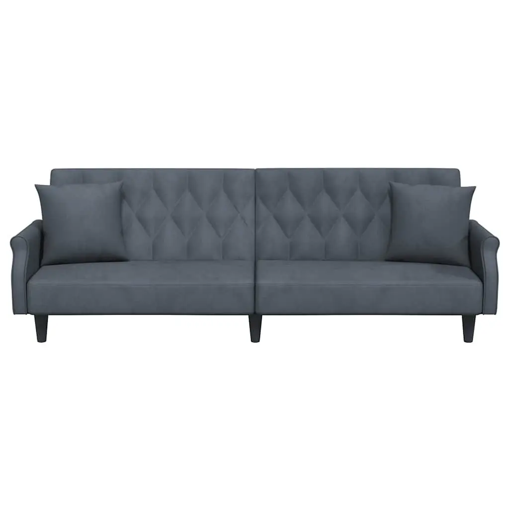 Grey Velvet Sofa Bed with Armrests