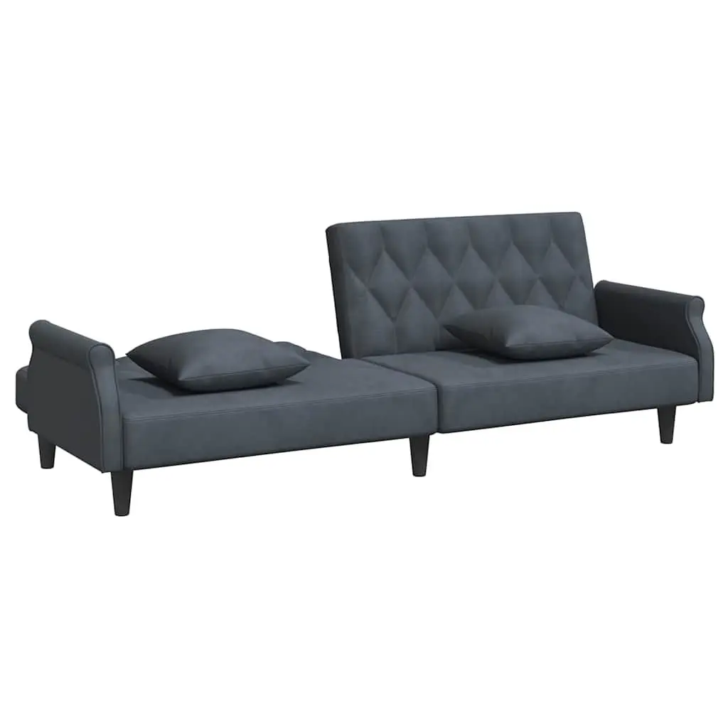 Grey Velvet Sofa Bed with Armrests