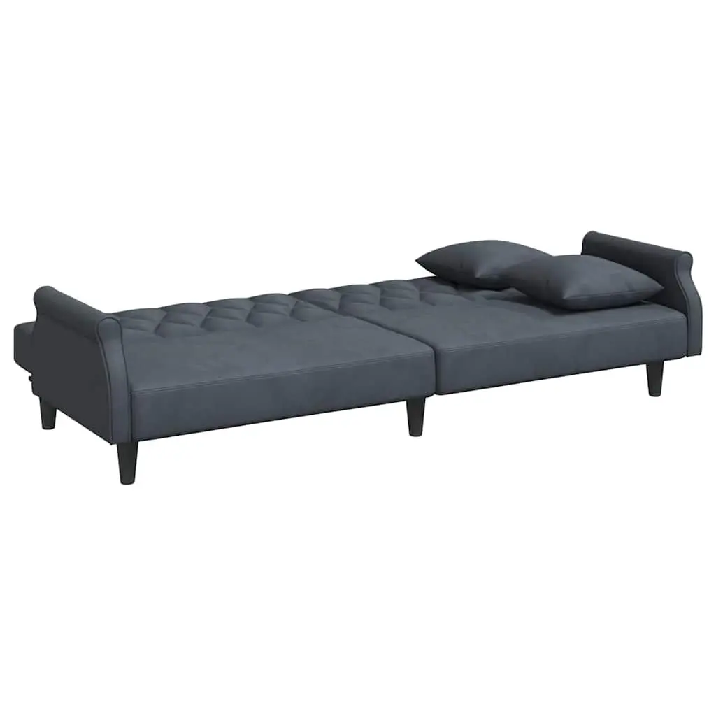 Grey Velvet Sofa Bed with Armrests