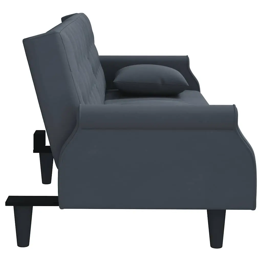 Grey Velvet Sofa Bed with Armrests