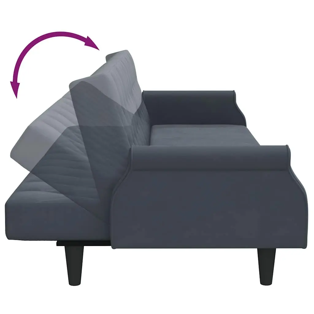 Grey Velvet Sofa Bed with Armrests