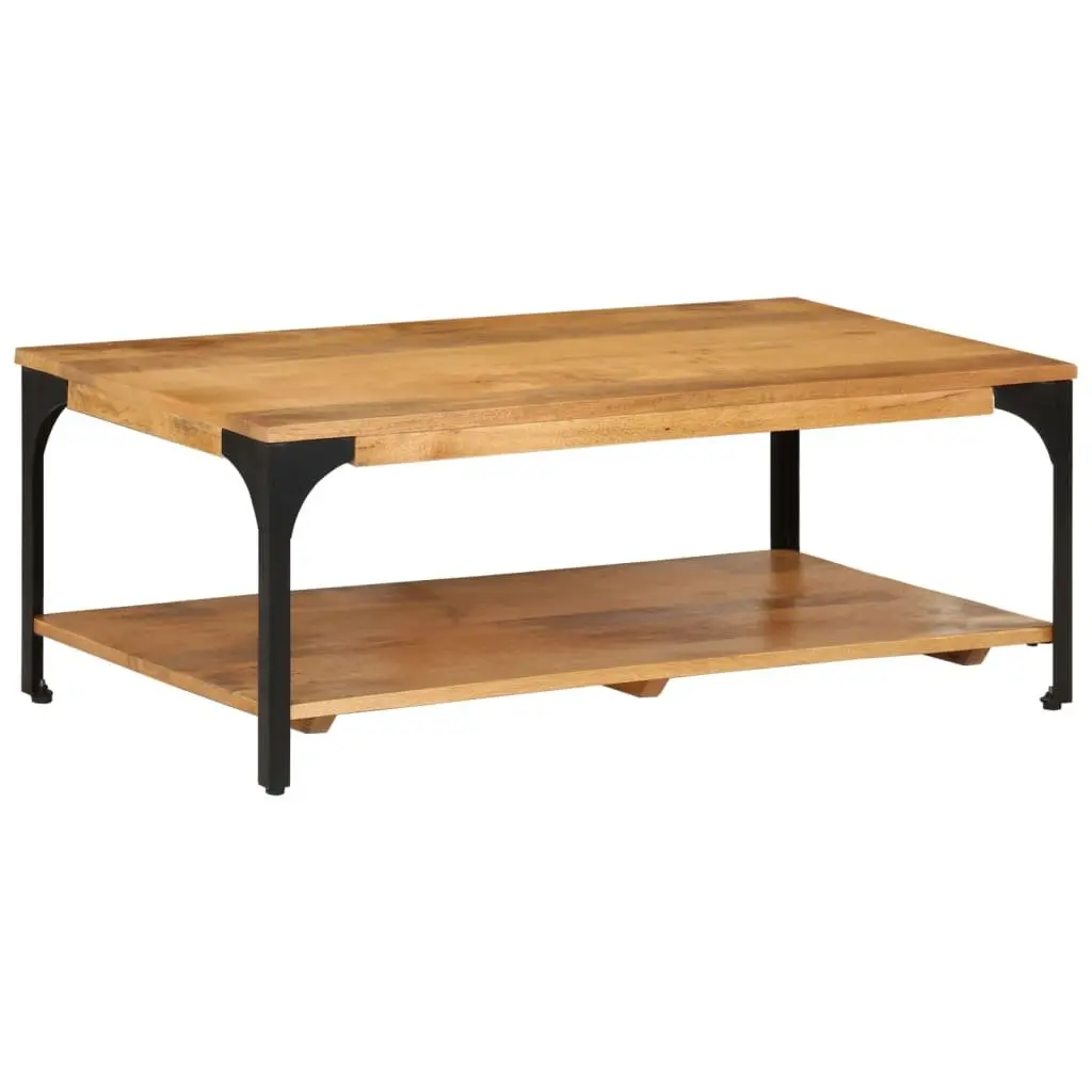 Coffee Table 2-Layer Brown Solid Wood Mango Steel Frame Living Room Storage