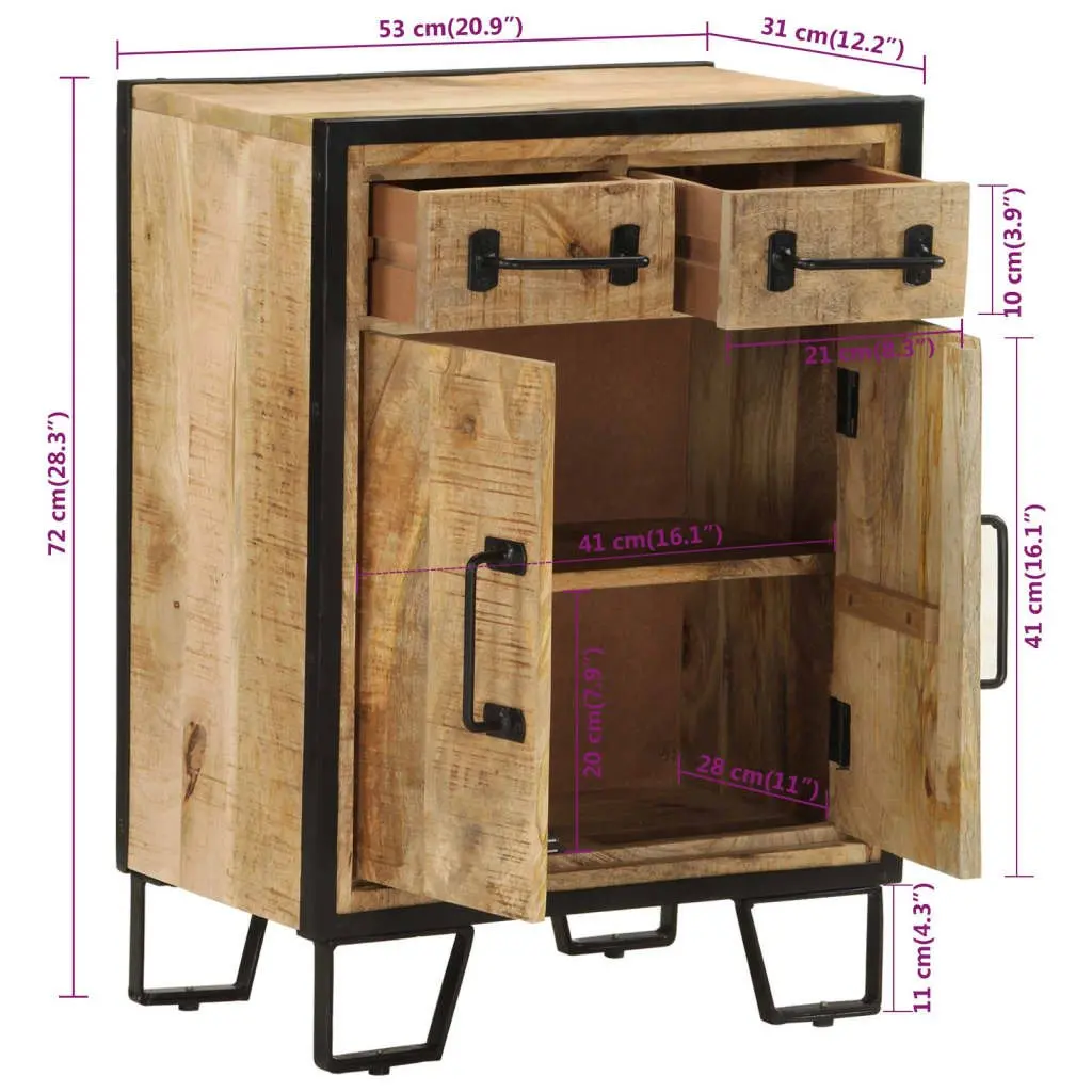 Sideboard Cabinet with 2 Drawers Storage Buffet Brown Furniture Solid Wood Iron