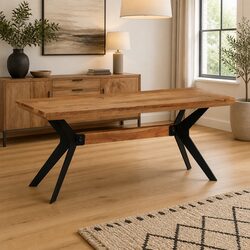 Solid Wood and Steel Dining Bench for Comfortable Gatherings