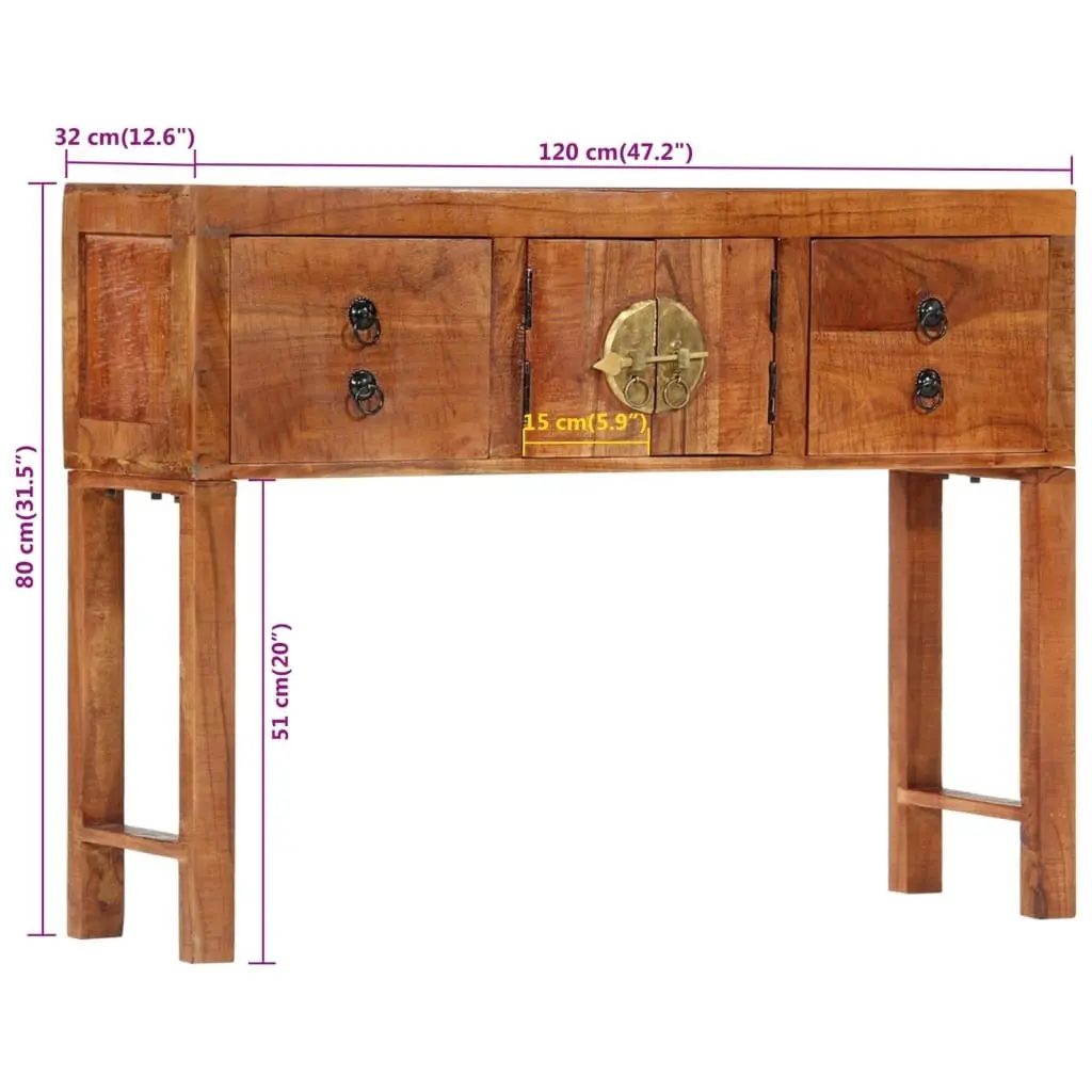 Solid Wood Console Table 120x32x80cm Hallway Accent Furniture Storage Drawers