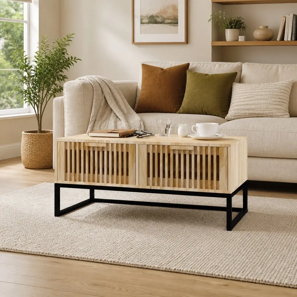 Brown Coffee Table with Storage Drawers
