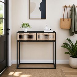 Scandinavian Black Console Table with Storage