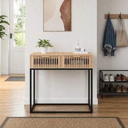 Scandinavian Console Table 80x30x75cm Brown Wood & Iron