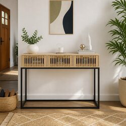 Brown Console Table with 3 Drawers 105x30x75cm