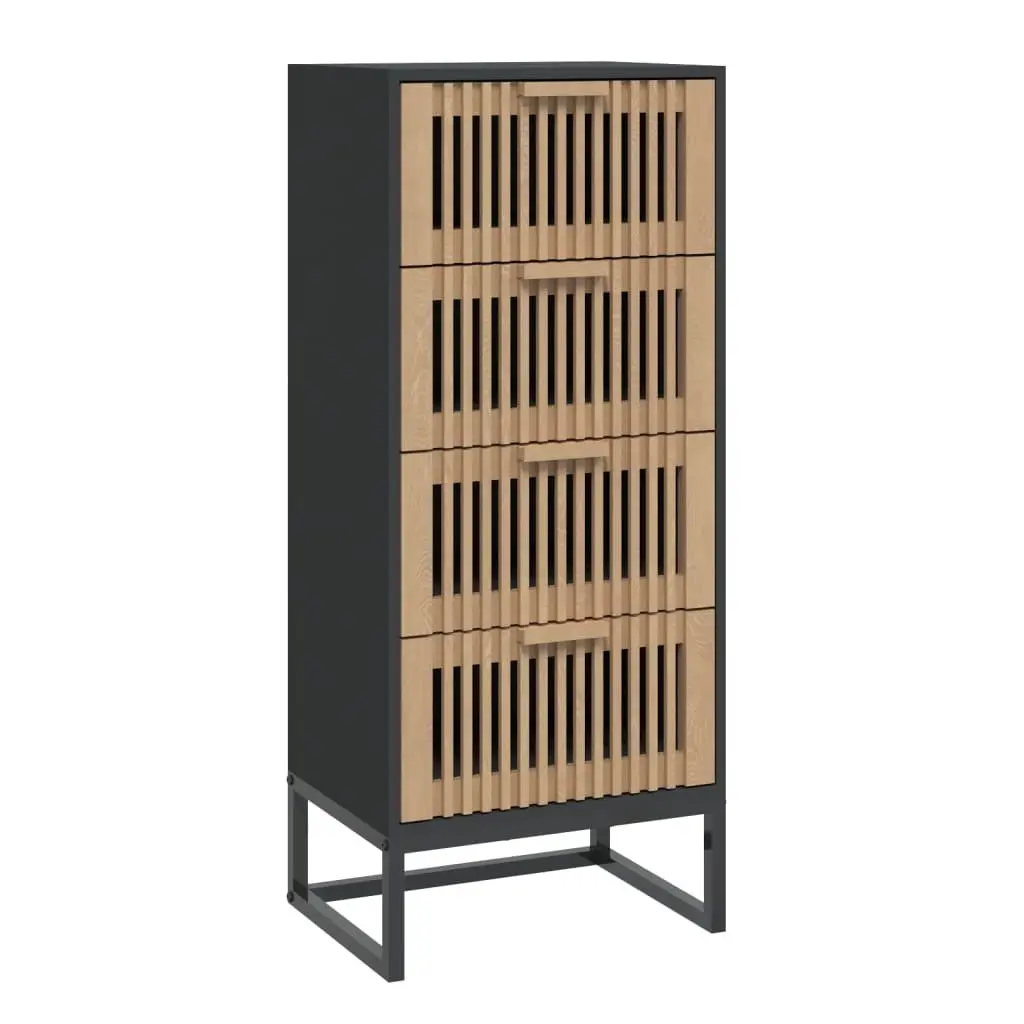 Highboard Storage Cabinet Black Engineered Wood Tall Display Unit