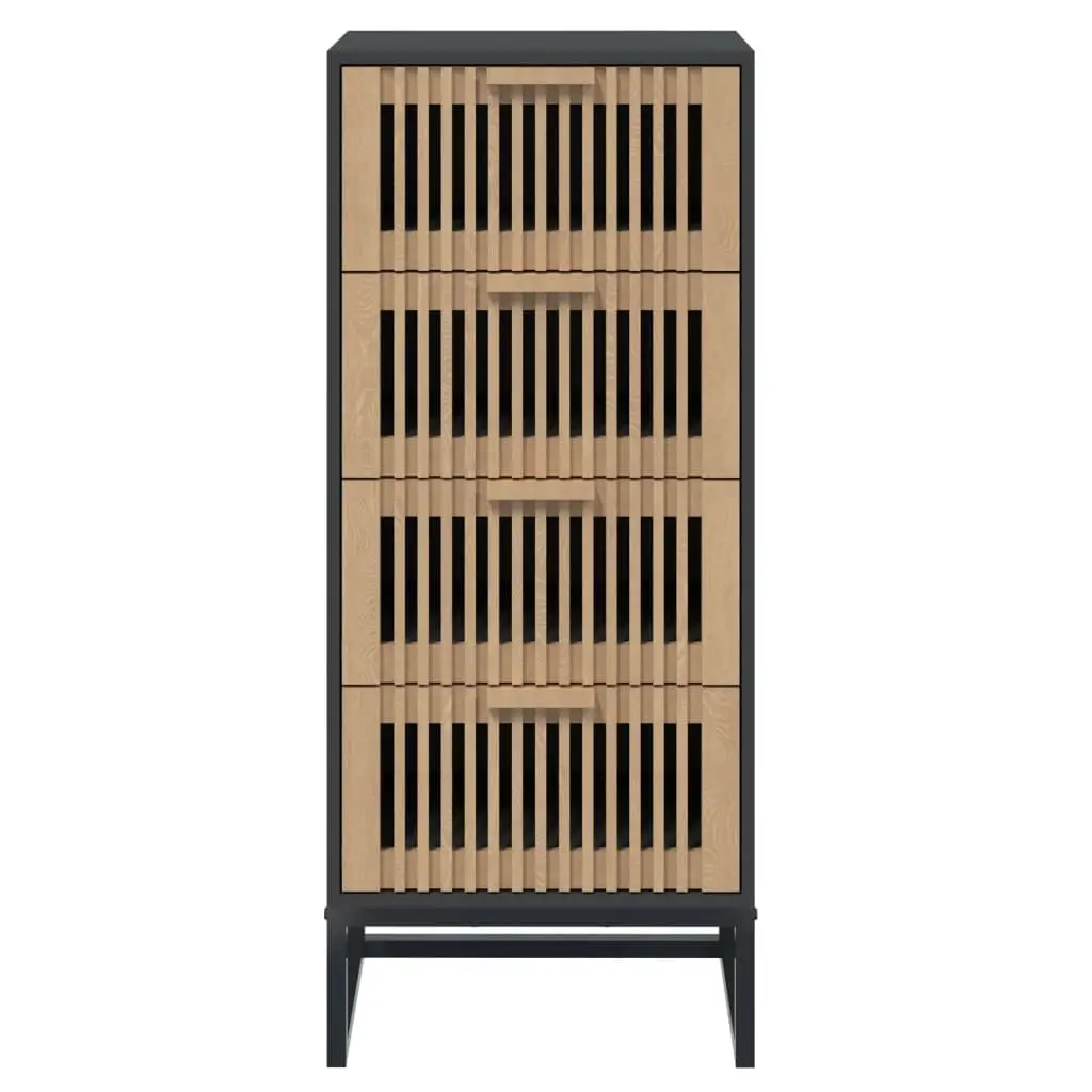 Highboard Storage Cabinet Black Engineered Wood Tall Display Unit
