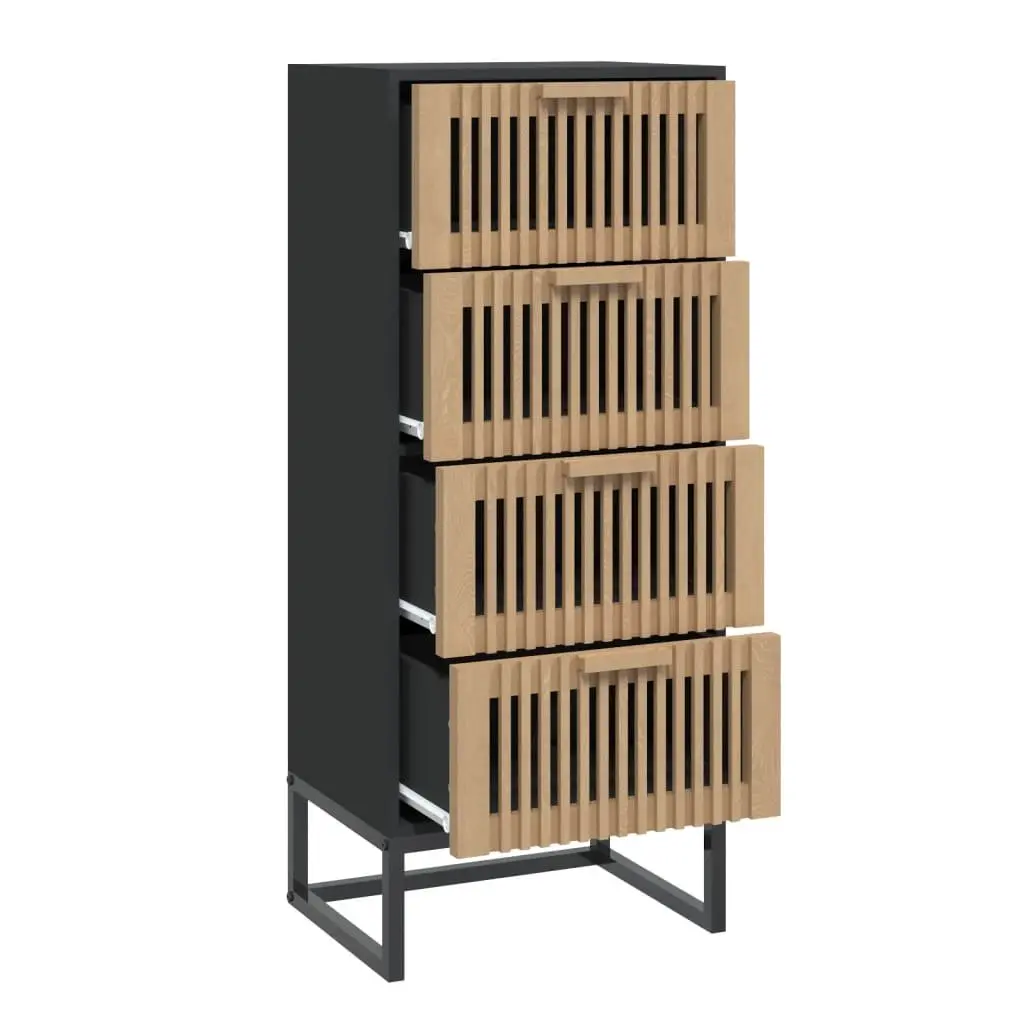 Highboard Storage Cabinet Black Engineered Wood Tall Display Unit