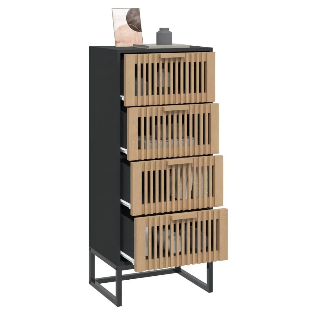 Highboard Storage Cabinet Black Engineered Wood Tall Display Unit