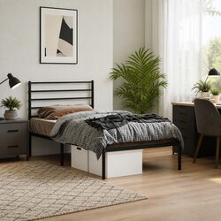 Elegant Metal Bed Frame with Headboard - King Single