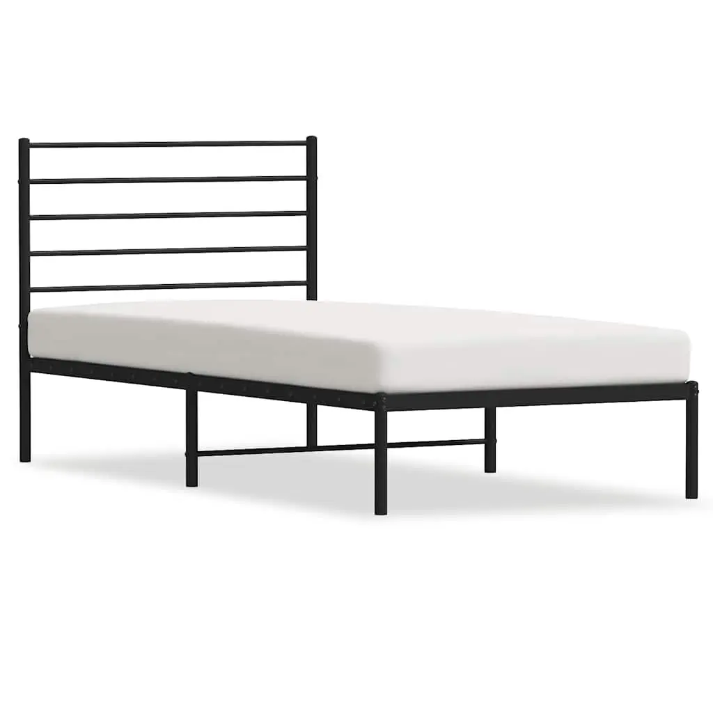 Metal Bed Frame King Single 107x203cm Black Headboard Steel Slatted Base Storage