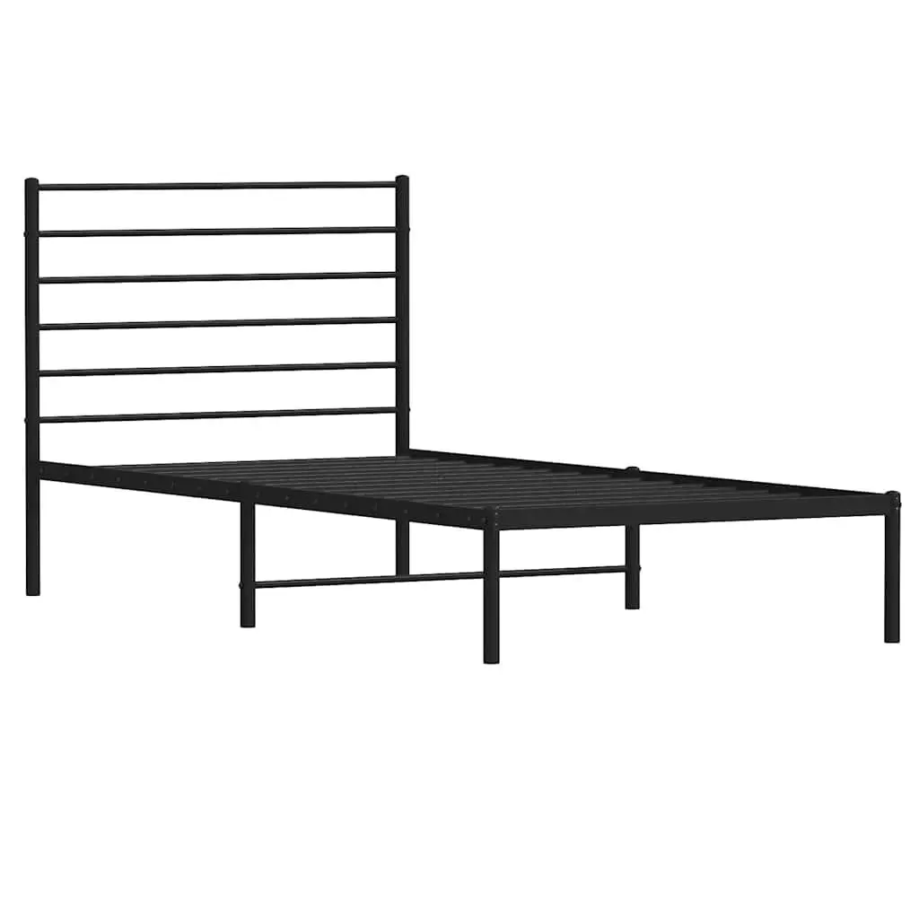 Metal Bed Frame King Single 107x203cm Black Headboard Steel Slatted Base Storage